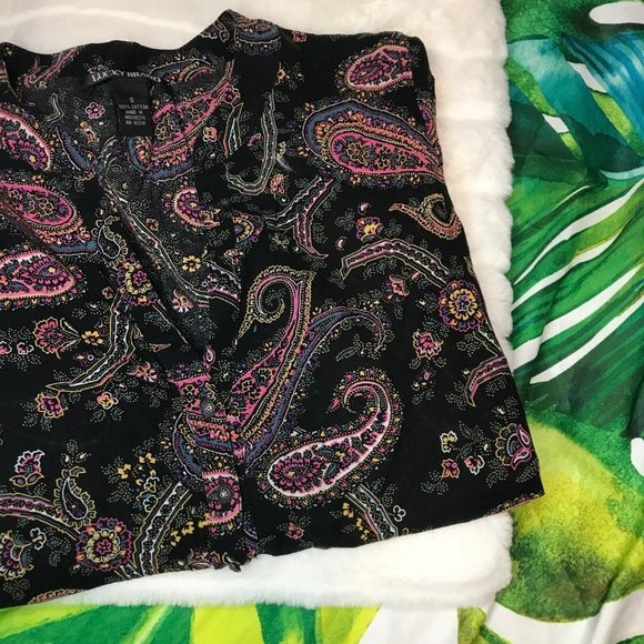 Y2K Lucky Brand Women's Small Black Pink Sheer Paisley Work Casual Office Blouse - Picture 6 of 10
